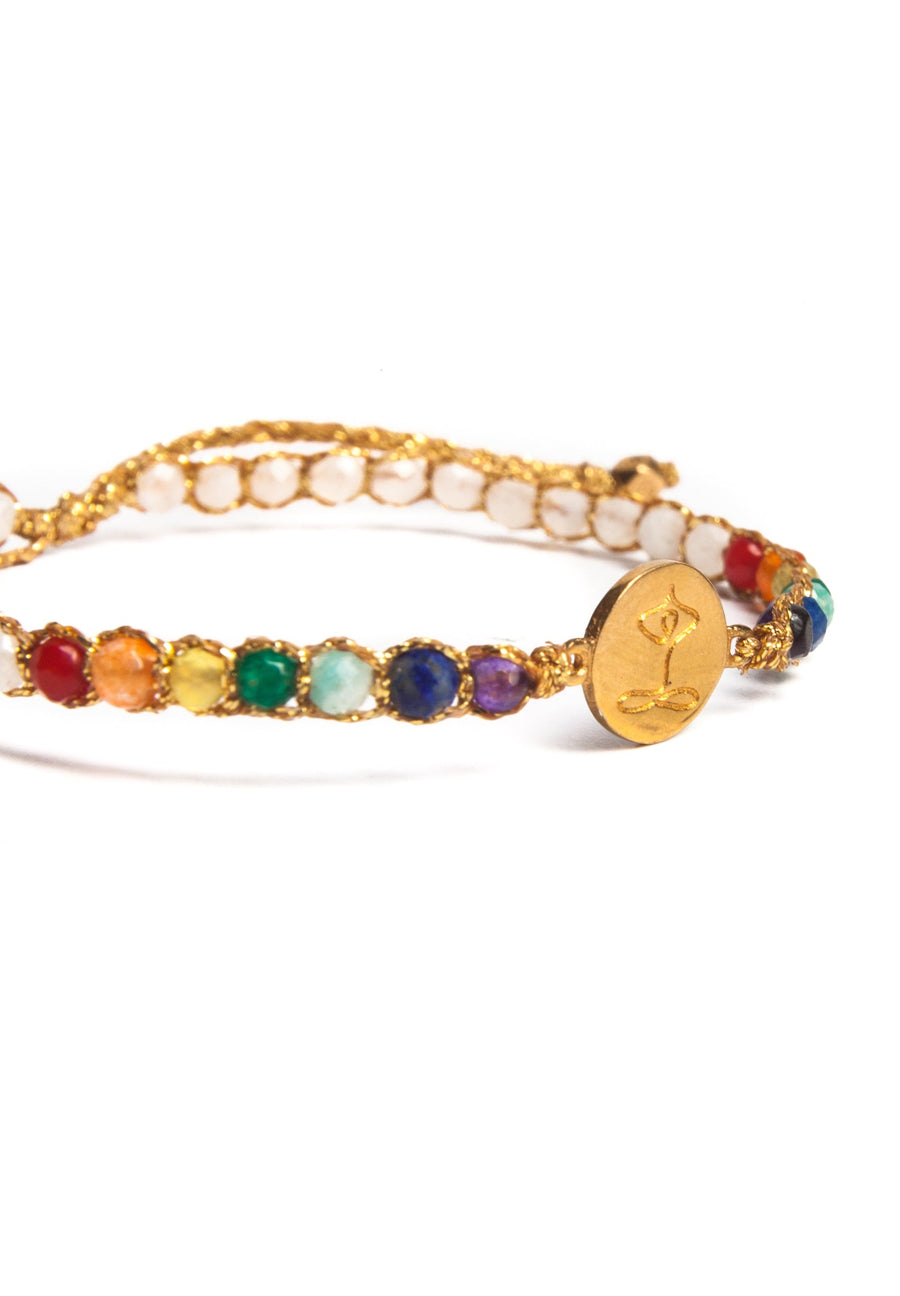 Namaste 7 Chakras Moonstone Bracelet | Gold