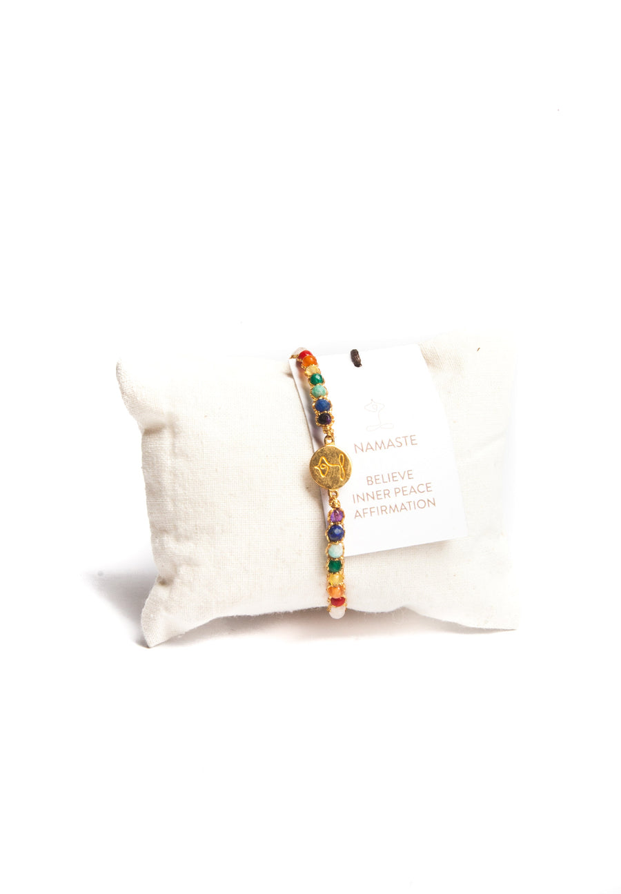 Namaste 7 Chakras Moonstone Bracelet | Gold