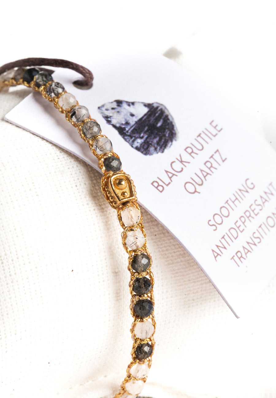 Black Rutilated Quartz Bracelet | Gold