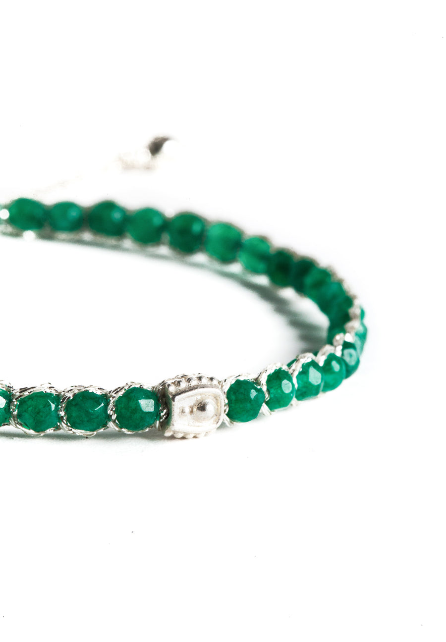 Green Emerald Agate Bracelet | Silver